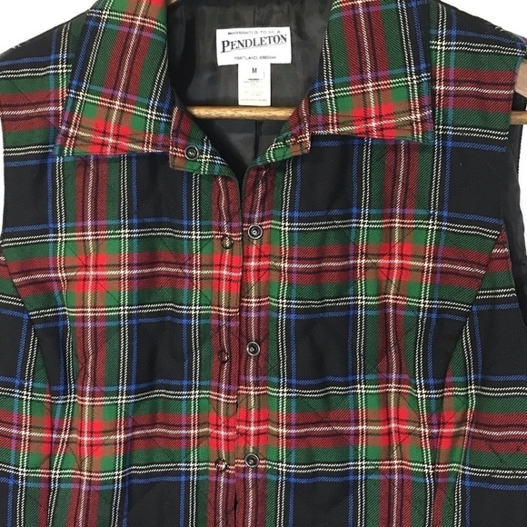 Pendleton Womens Casual Wool Red Green Plaid Fall Holiday Warm Christmas Vest M - Picture 2 of 7